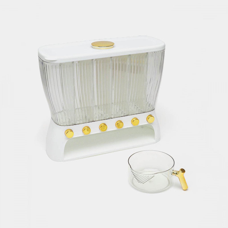6-Section Rice Storage Bin with Divider ā Airtight Multi-Grain Dispenser for Kitchen Organization