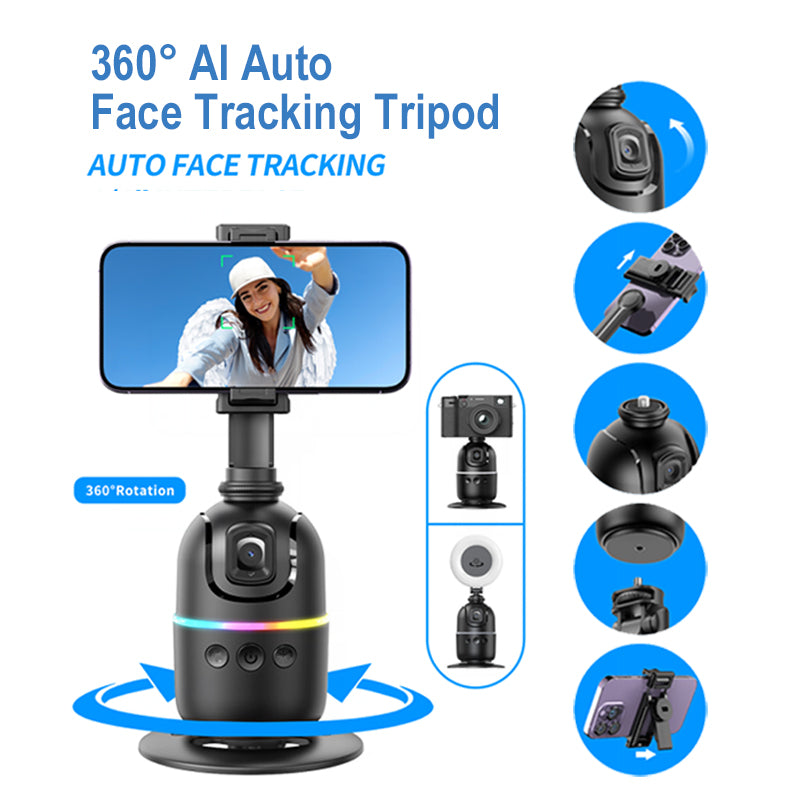 Auto Face Tracking Phone Holder – Rechargeable 360° Smart Tripod for Vlogging, Live Streaming & Video Calls