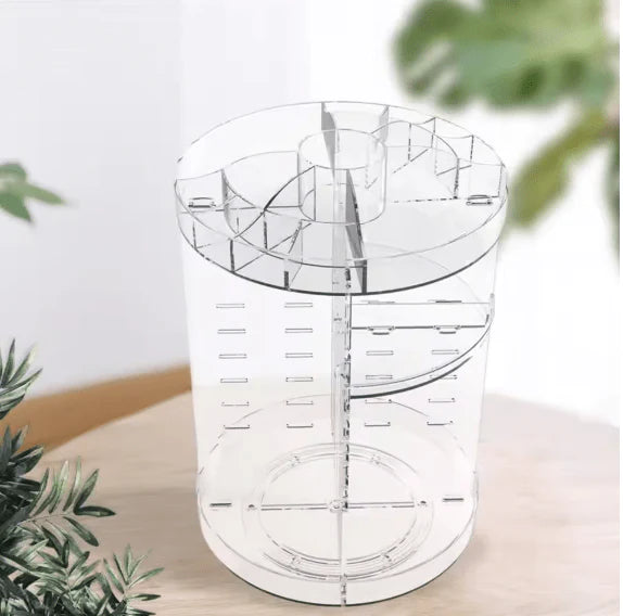 ✅ CrystalGlow™ 360° Rotating Makeup Organizer – Diamond-Cut Acrylic Vanity Storage for UAE & KSA Glam Queens
