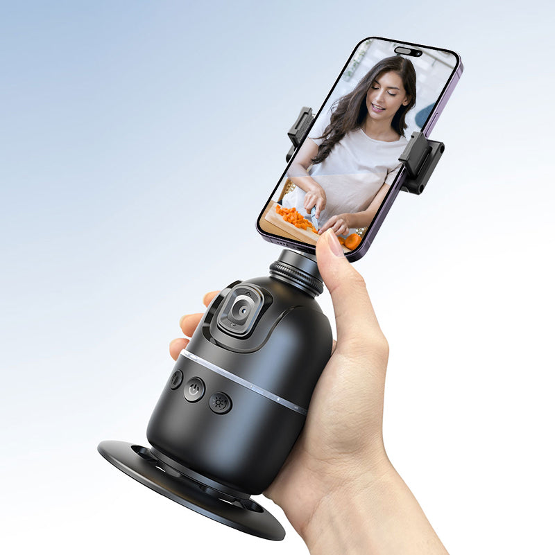 Auto Face Tracking Phone Holder – Rechargeable 360° Smart Tripod for Vlogging, Live Streaming & Video Calls