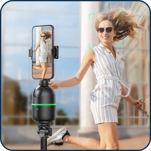 Auto Face Tracking Phone Holder – Rechargeable 360° Smart Tripod for Vlogging, Live Streaming & Video Calls