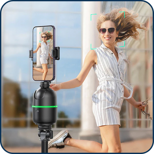 Auto Face Tracking Phone Holder – Rechargeable 360° Smart Tripod for Vlogging, Live Streaming & Video Calls