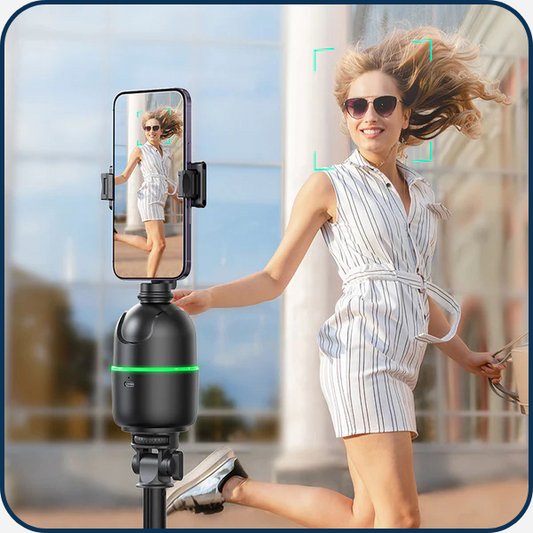 Auto Face Tracking Phone Holder – Rechargeable 360° Smart Tripod for Vlogging, Live Streaming & Video Calls