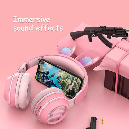 Wireless Rabbit Ear Headphones - Luminous & Extendable Wheat Design for Ultimate Comfort | Perfect for Kids & Teens