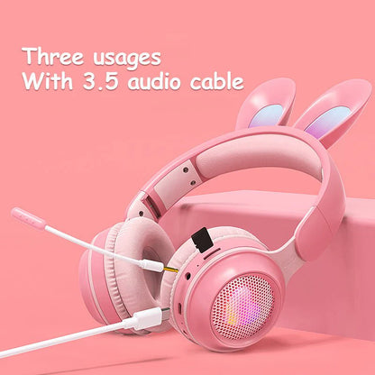 Wireless Rabbit Ear Headphones - Luminous & Extendable Wheat Design for Ultimate Comfort | Perfect for Kids & Teens