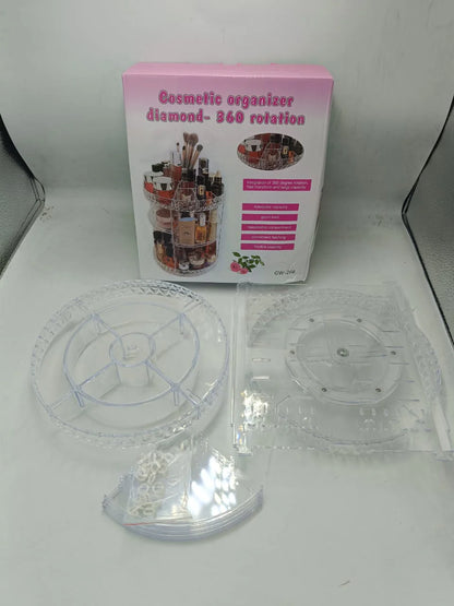 ✅ CrystalGlow™ 360° Rotating Makeup Organizer – Diamond-Cut Acrylic Vanity Storage for UAE & KSA Glam Queens