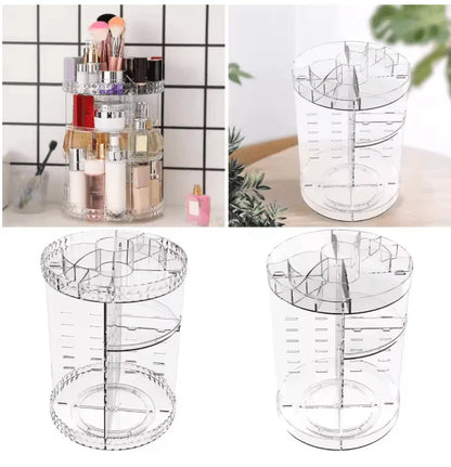 ✅ CrystalGlow™ 360° Rotating Makeup Organizer – Diamond-Cut Acrylic Vanity Storage for UAE & KSA Glam Queens